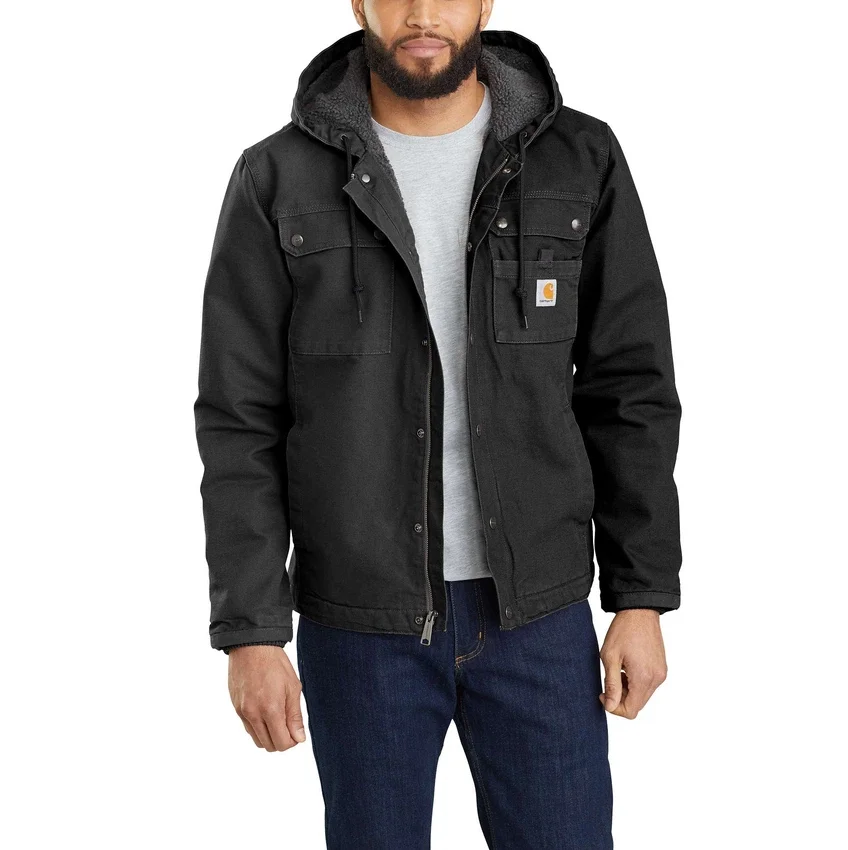 Herren-Utility-Jacke aus gewaschenem Enten-Canvas mit Sherpa-Futter