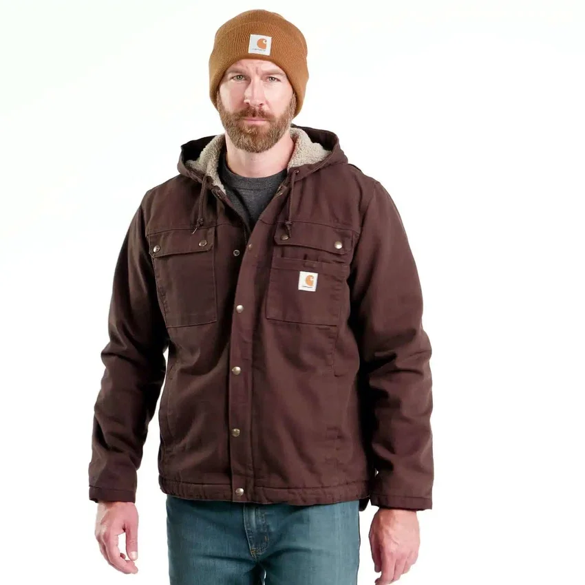 Herren-Utility-Jacke aus gewaschenem Enten-Canvas mit Sherpa-Futter