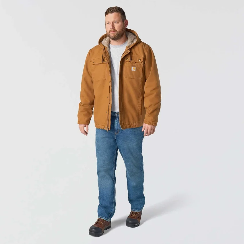 Herren-Utility-Jacke aus gewaschenem Enten-Canvas mit Sherpa-Futter