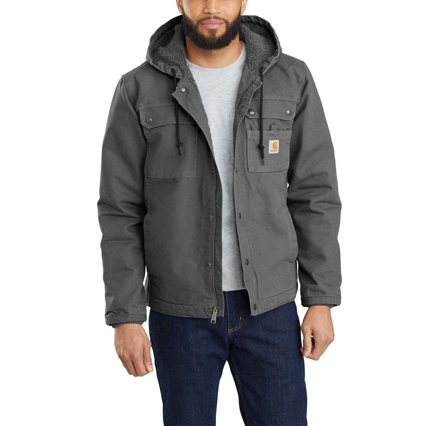 Herren-Utility-Jacke aus gewaschenem Enten-Canvas mit Sherpa-Futter