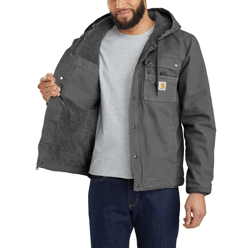 Herren-Utility-Jacke aus gewaschenem Enten-Canvas mit Sherpa-Futter