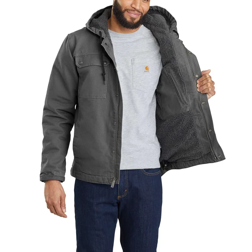 Herren-Utility-Jacke aus gewaschenem Enten-Canvas mit Sherpa-Futter