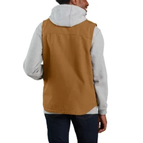 Herren-Weste aus gewaschenem Baumwoll-Duck mit Sherpa-Futter und Stehkragen