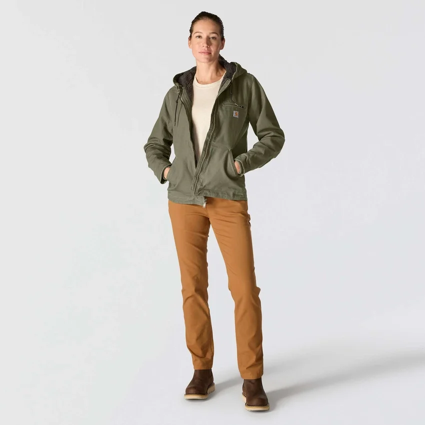 Ikonische Sierra-Jacke für Damen aus gewaschenem Entenstoff mit Sherpa-Futter