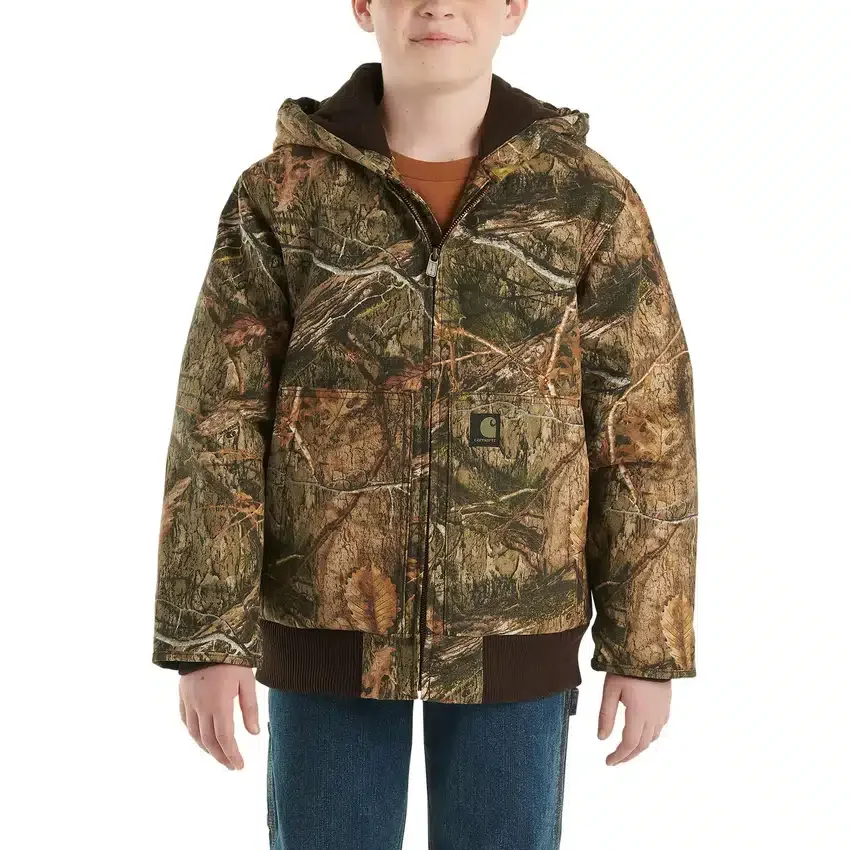 Jungen-Camo-Jacke aus Canvas mit Reissverschluss vorne und Kapuze (Kinder/Jugend)