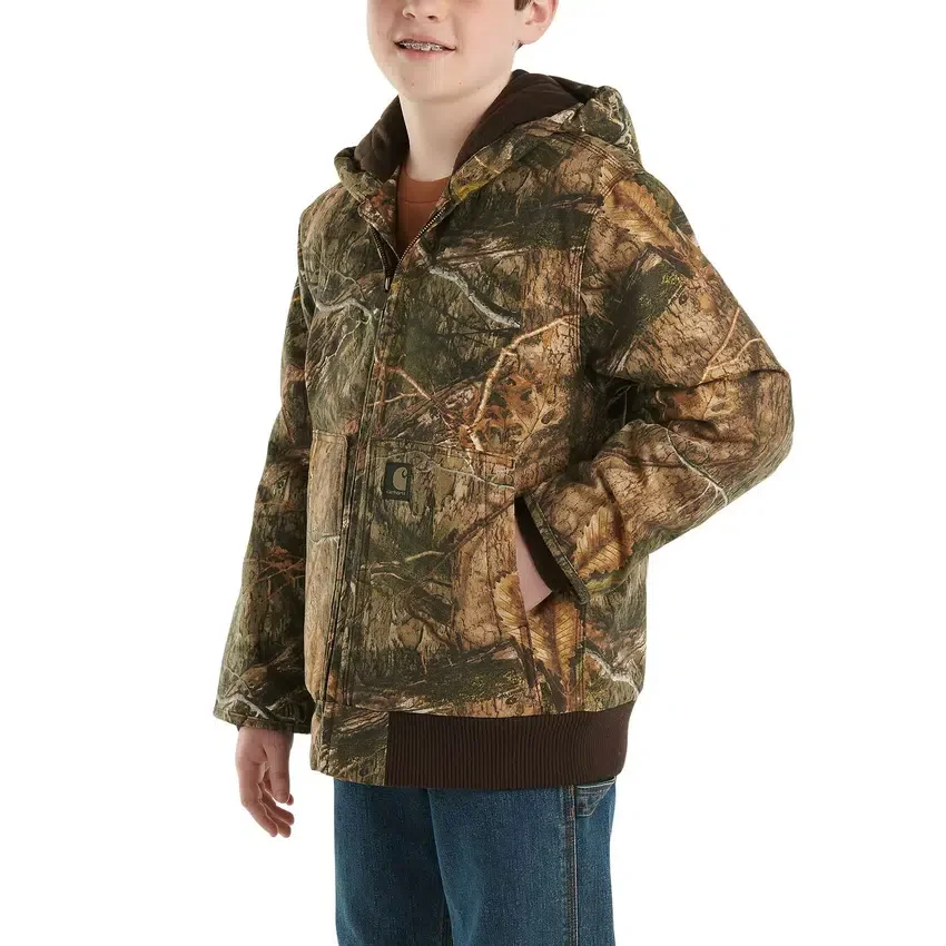 Jungen-Camo-Jacke aus Canvas mit Reissverschluss vorne und Kapuze (Kinder/Jugend)