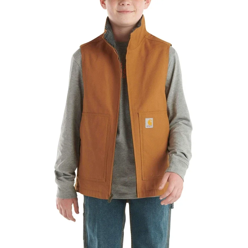 Jungen-Weste aus Canvas mit Reissverschluss vorne und Sherpa-Futter