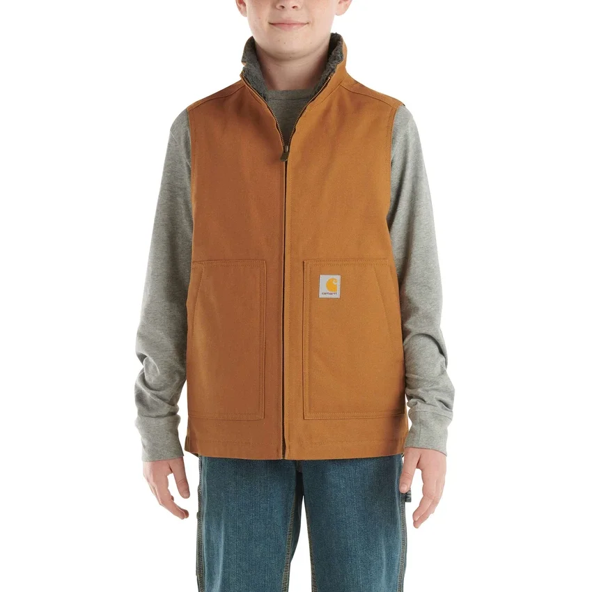 Jungen-Weste aus Canvas mit Reissverschluss vorne und Sherpa-Futter