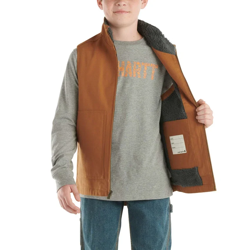 Jungen-Weste aus Canvas mit Reissverschluss vorne und Sherpa-Futter