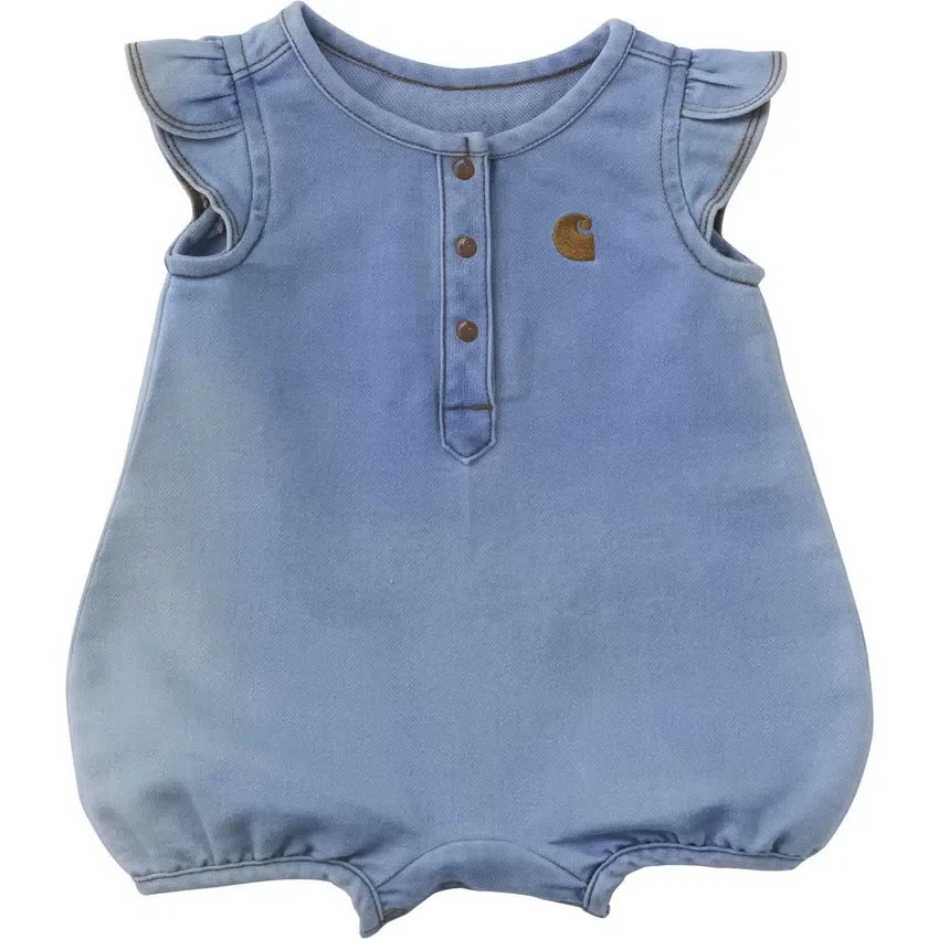 Kurzarm-Denim-Henley-Strampler für Mädchen (Baby)
