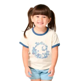 Kurzarm-Hemd für Mädchen mit Blumenmuster und «C»-Ringer-Schnitt (Kinder/Kleinkinder/Jugendliche)
