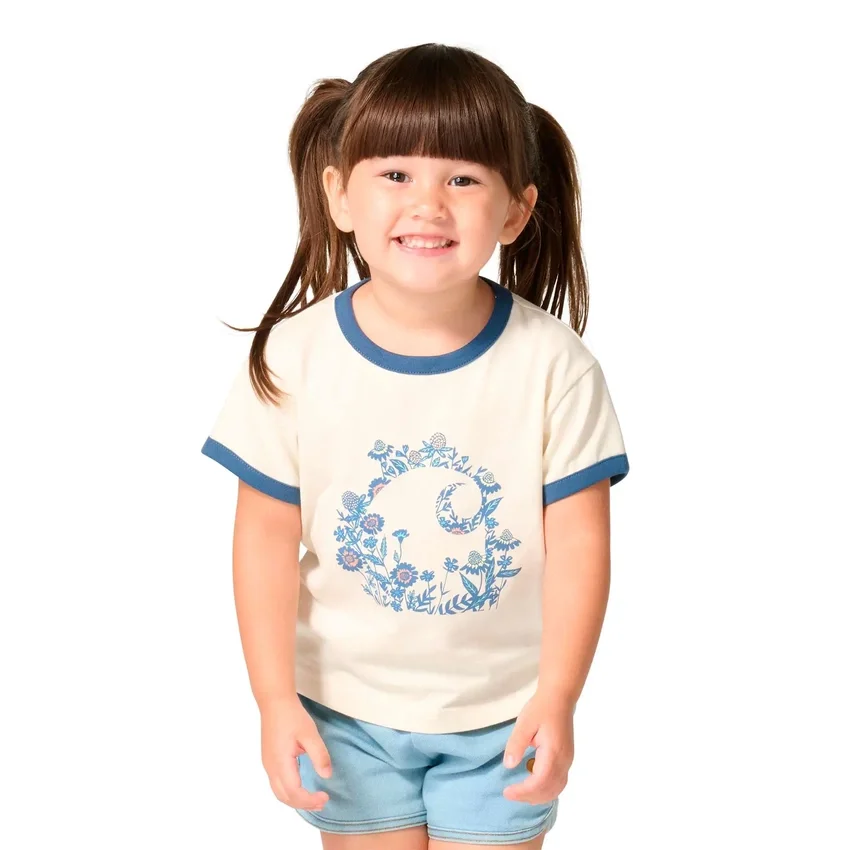 Kurzarm-Hemd für Mädchen mit Blumenmuster und «C»-Ringer-Schnitt (Kinder/Kleinkinder/Jugendliche)