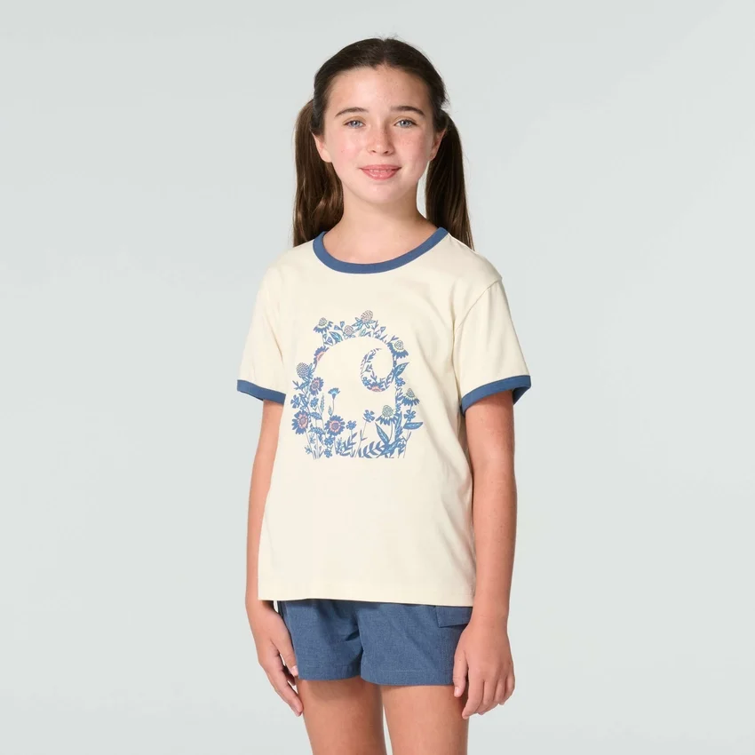 Kurzarm-Hemd für Mädchen mit Blumenmuster und «C»-Ringer-Schnitt (Kinder/Kleinkinder/Jugendliche)