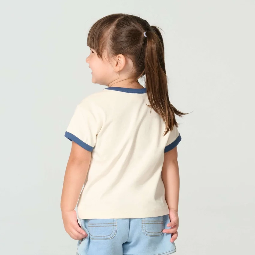Kurzarm-Hemd für Mädchen mit Blumenmuster und «C»-Ringer-Schnitt (Kinder/Kleinkinder/Jugendliche)