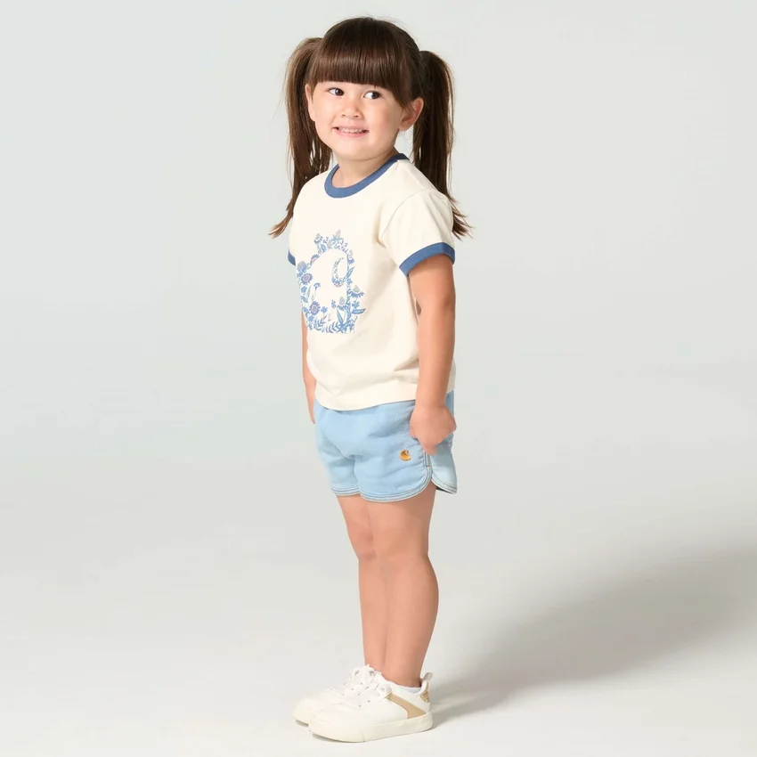 Kurzarm-Hemd für Mädchen mit Blumenmuster und «C»-Ringer-Schnitt (Kinder/Kleinkinder/Jugendliche)