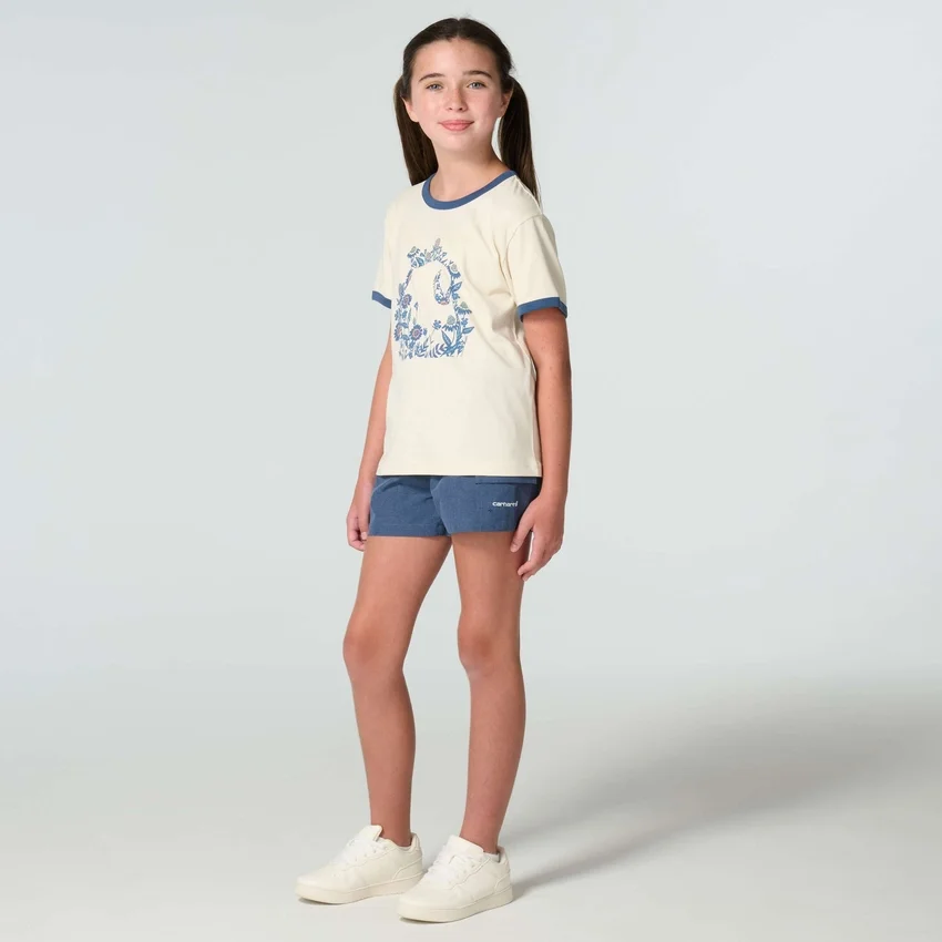 Kurzarm-Hemd für Mädchen mit Blumenmuster und «C»-Ringer-Schnitt (Kinder/Kleinkinder/Jugendliche)