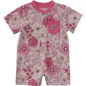 Kurzarm-Henley-Strampler mit Blumentruck und Taschen für Mädchen (Baby)