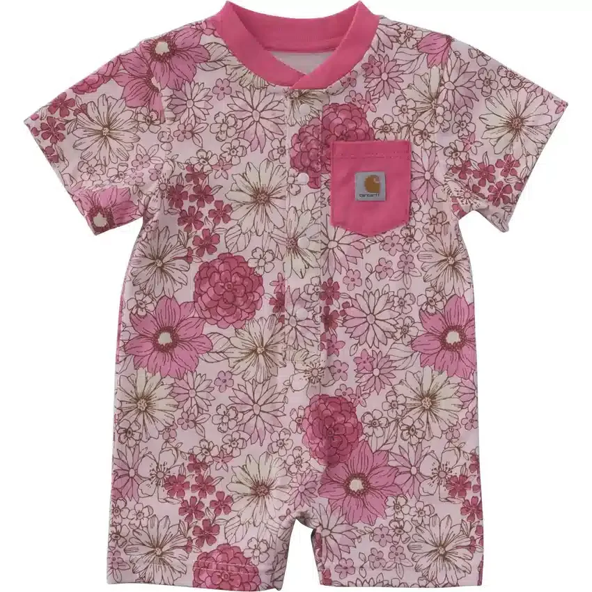 Kurzarm-Henley-Strampler mit Blumentruck und Taschen für Mädchen (Baby)