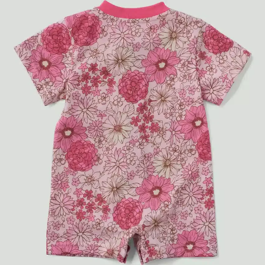 Kurzarm-Henley-Strampler mit Blumentruck und Taschen für Mädchen (Baby)