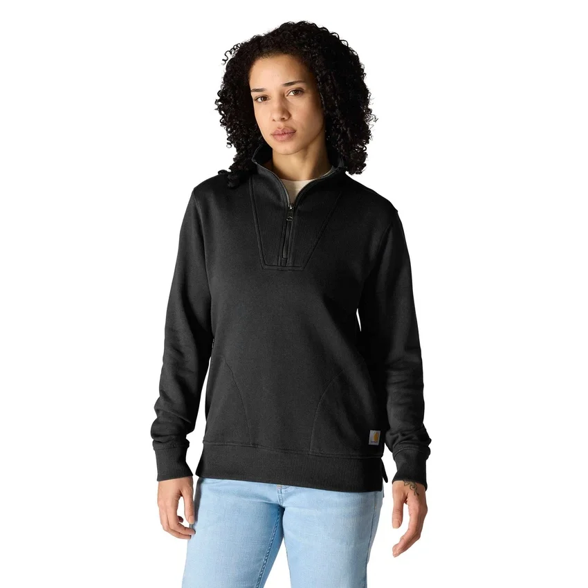 Leichtes Tencel-Pullover-Sweatshirt mit halbem Reissverschluss für Damen