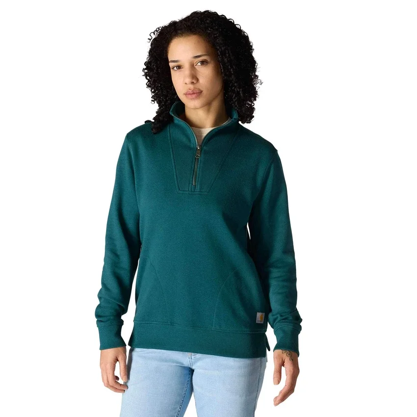 Leichtes Tencel-Pullover-Sweatshirt mit halbem Reissverschluss für Damen