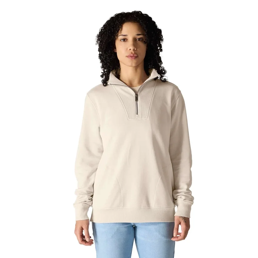 Leichtes Tencel-Pullover-Sweatshirt mit halbem Reissverschluss für Damen