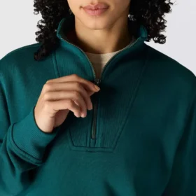 Leichtes Tencel-Pullover-Sweatshirt mit halbem Reissverschluss für Damen