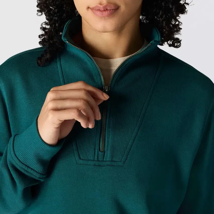 Leichtes Tencel-Pullover-Sweatshirt mit halbem Reissverschluss für Damen
