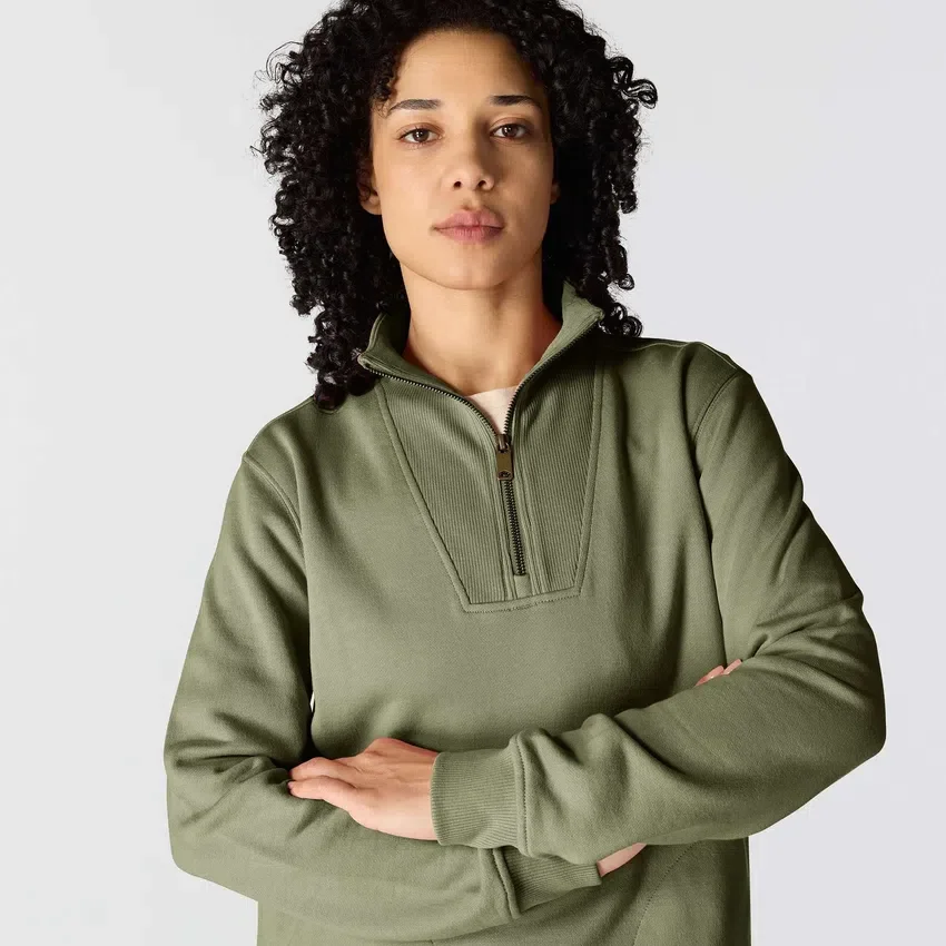 Leichtes Tencel-Pullover-Sweatshirt mit halbem Reissverschluss für Damen