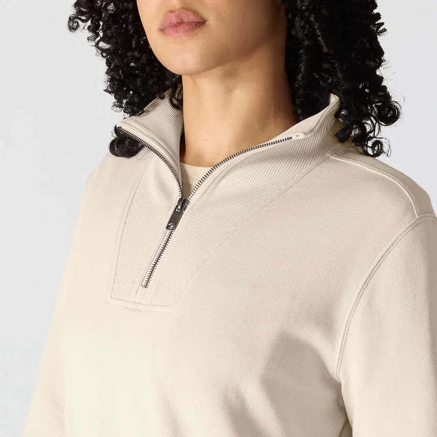 Leichtes Tencel-Pullover-Sweatshirt mit halbem Reissverschluss für Damen