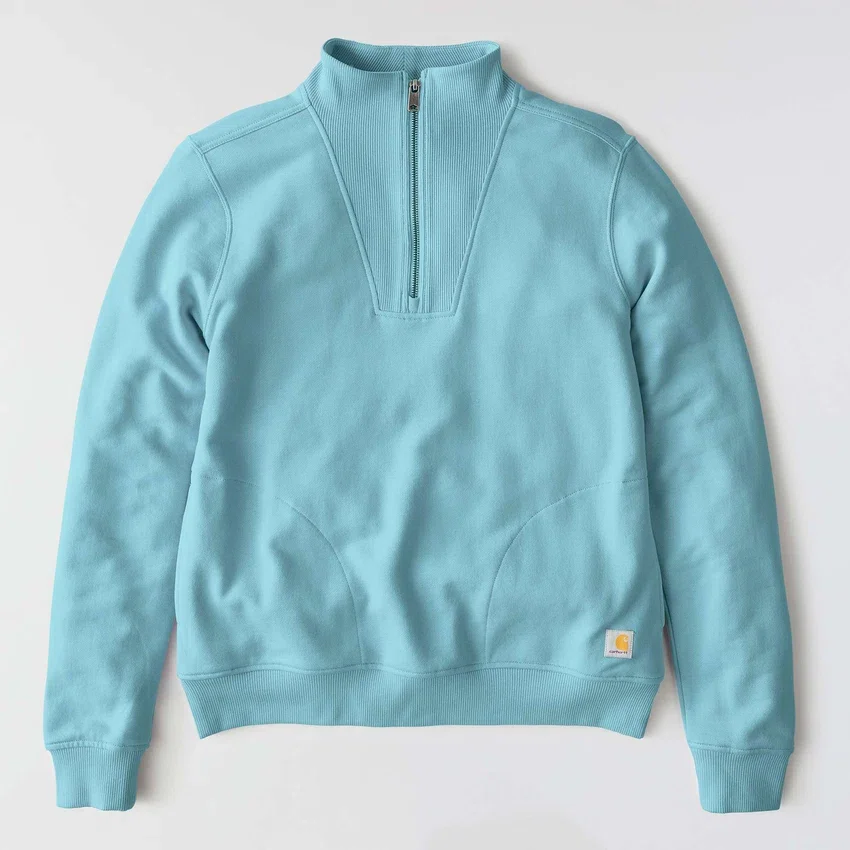 Leichtes Tencel-Pullover-Sweatshirt mit halbem Reissverschluss für Damen