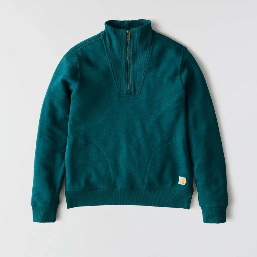 Leichtes Tencel-Pullover-Sweatshirt mit halbem Reissverschluss für Damen