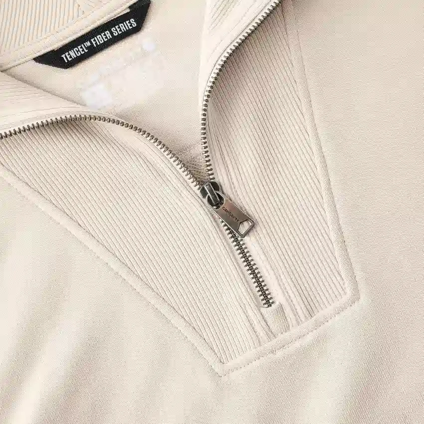 Leichtes Tencel-Pullover-Sweatshirt mit halbem Reissverschluss für Damen