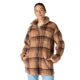 Locker sitzende karierte Fleecejacke für Damen
