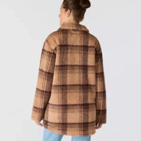 Locker sitzende karierte Fleecejacke für Damen