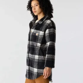 Locker sitzende karierte Fleecejacke für Damen