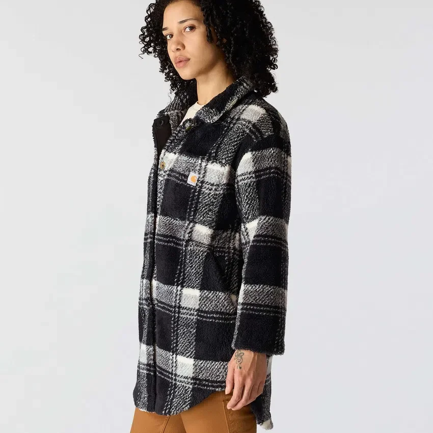 Locker sitzende karierte Fleecejacke für Damen