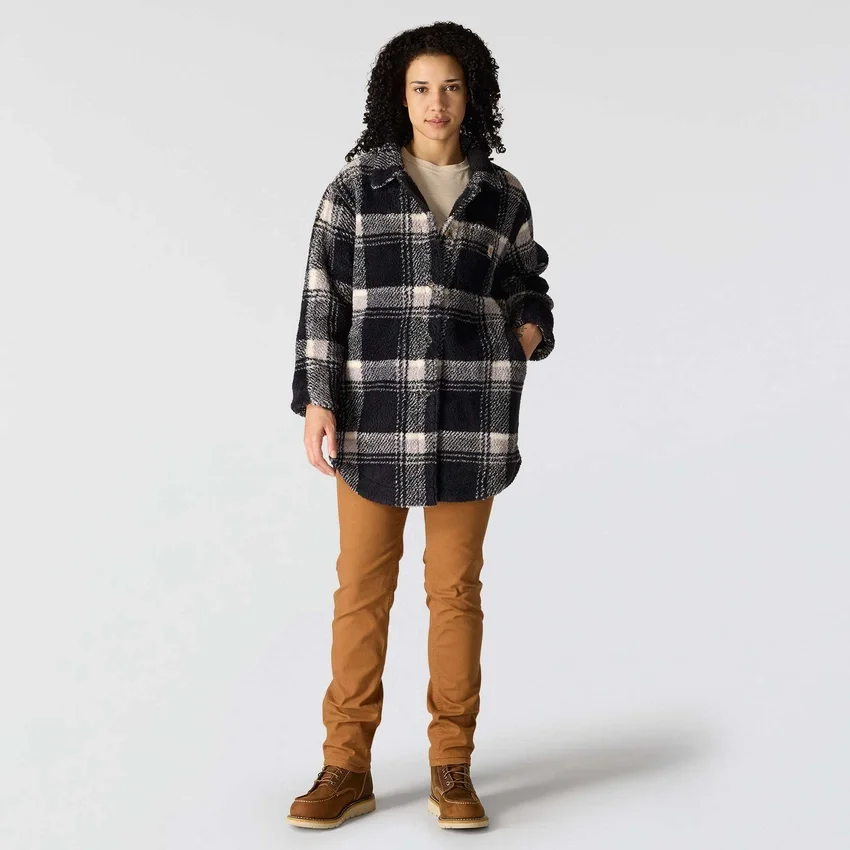 Locker sitzende karierte Fleecejacke für Damen