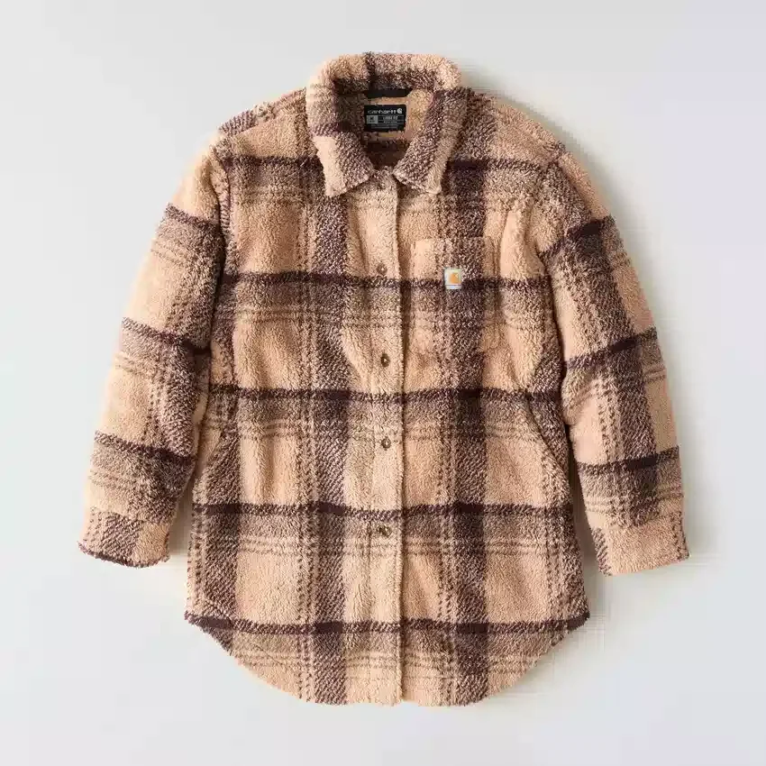 Locker sitzende karierte Fleecejacke für Damen