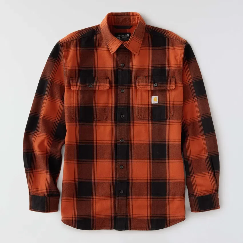 Locker sitzendes, schweres Flanell-Langarmhemd mit Karomuster