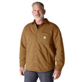 Rain Defender® locker sitzende, schwergewichtige, gesteppte Hemdjacke mit Druckknöpfen vorne
