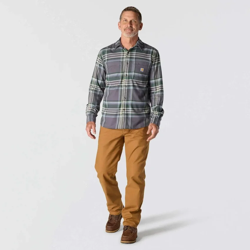 Rugged Flex™ Longsleeve-Karohemd aus mittelschwerem Flanell mit lockerem Schnitt