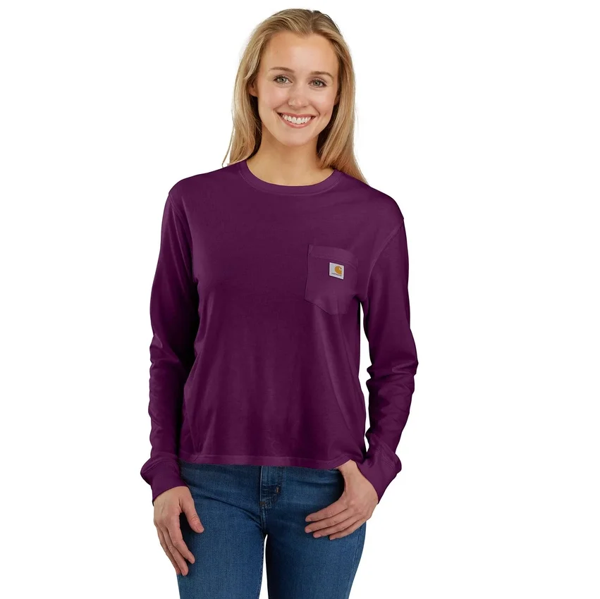 Tencel-Hemd für Damen, lockere Passform, lange Armlinge, Rundhalsausschnitt und Tasche