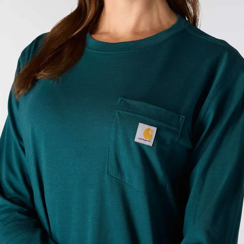 Tencel-Hemd für Damen, lockere Passform, lange Armlinge, Rundhalsausschnitt und Tasche