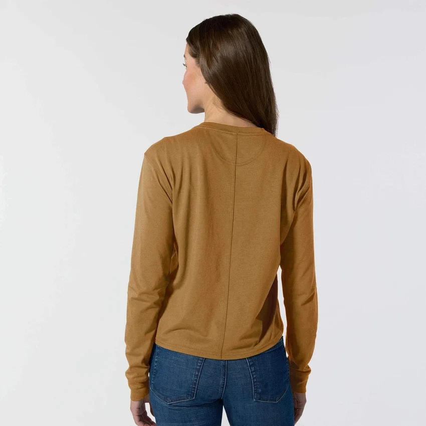 Tencel-Hemd für Damen, lockere Passform, lange Armlinge, Rundhalsausschnitt und Tasche