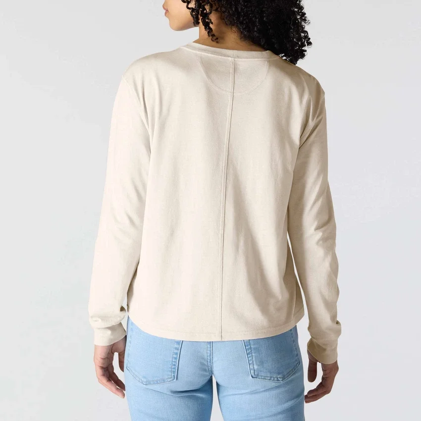 Tencel-Hemd für Damen, lockere Passform, lange Armlinge, Rundhalsausschnitt und Tasche