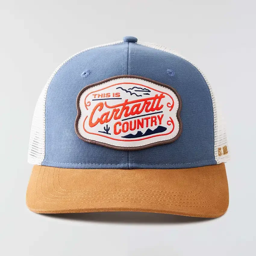 Trucker-Cap aus Canvas mit Mesh-Rückseite und Country-Grafik